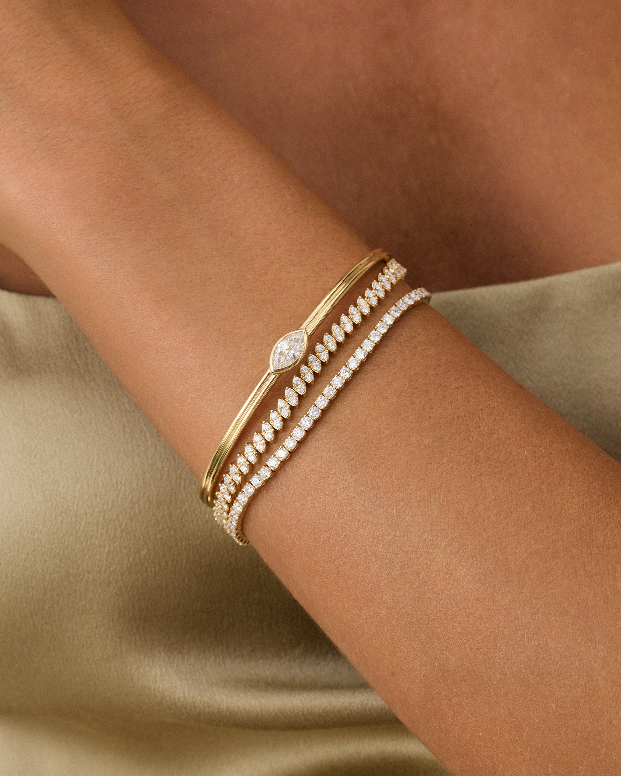 Bezel Set Marquise Bangle Bracelet