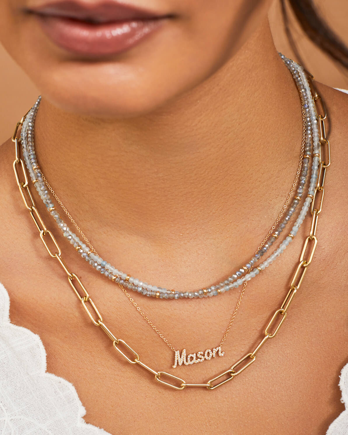 Birthstone Bead Necklace In Aquamarine