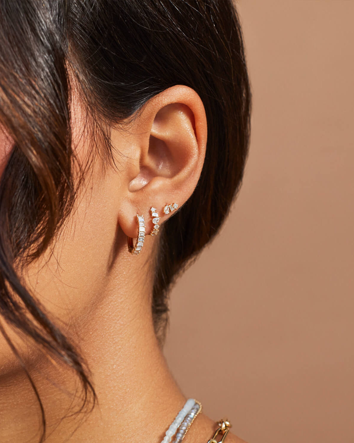 Prong Set Diamond Baguette Hoop Earrings