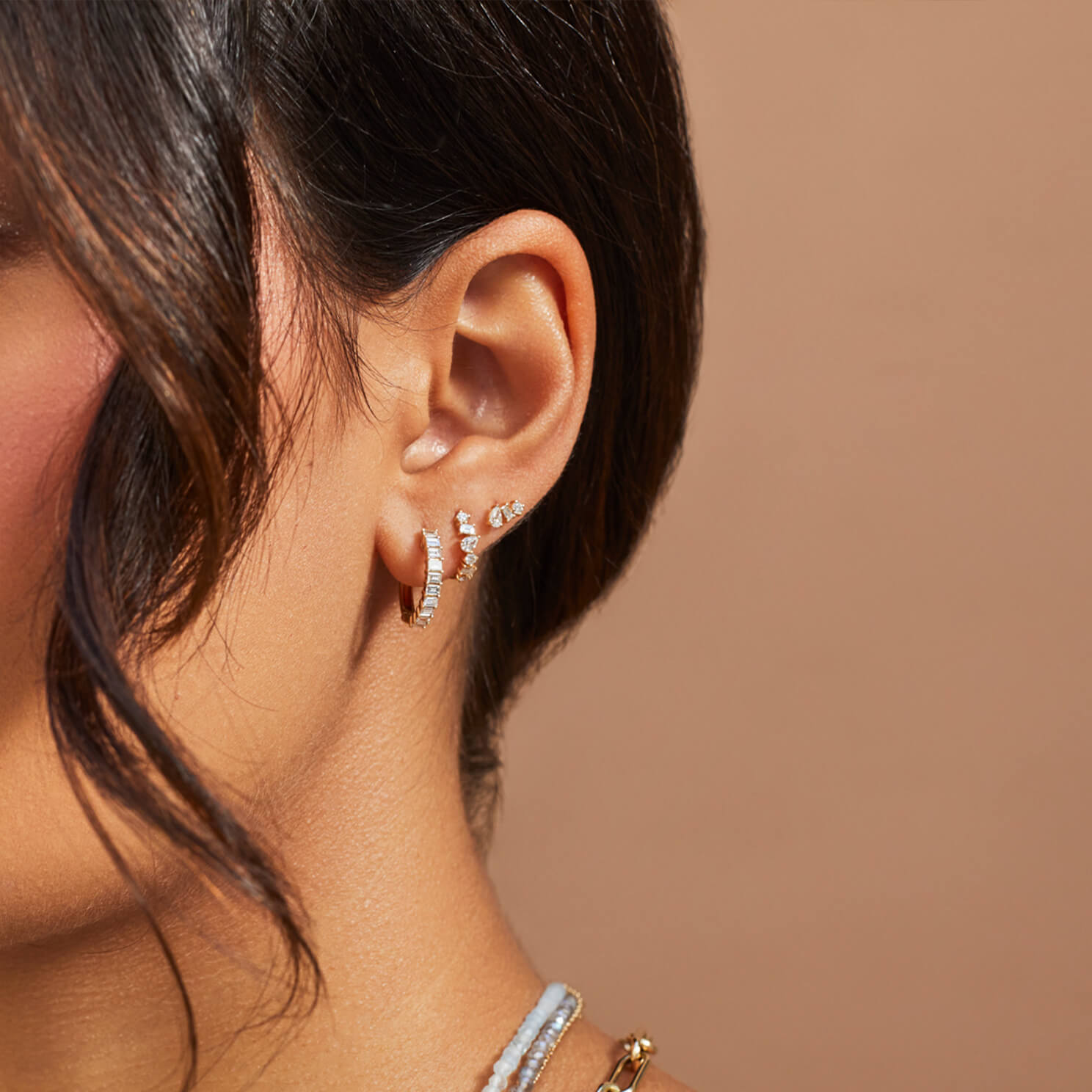 Diamond Multifaceted Mini Huggie Earring