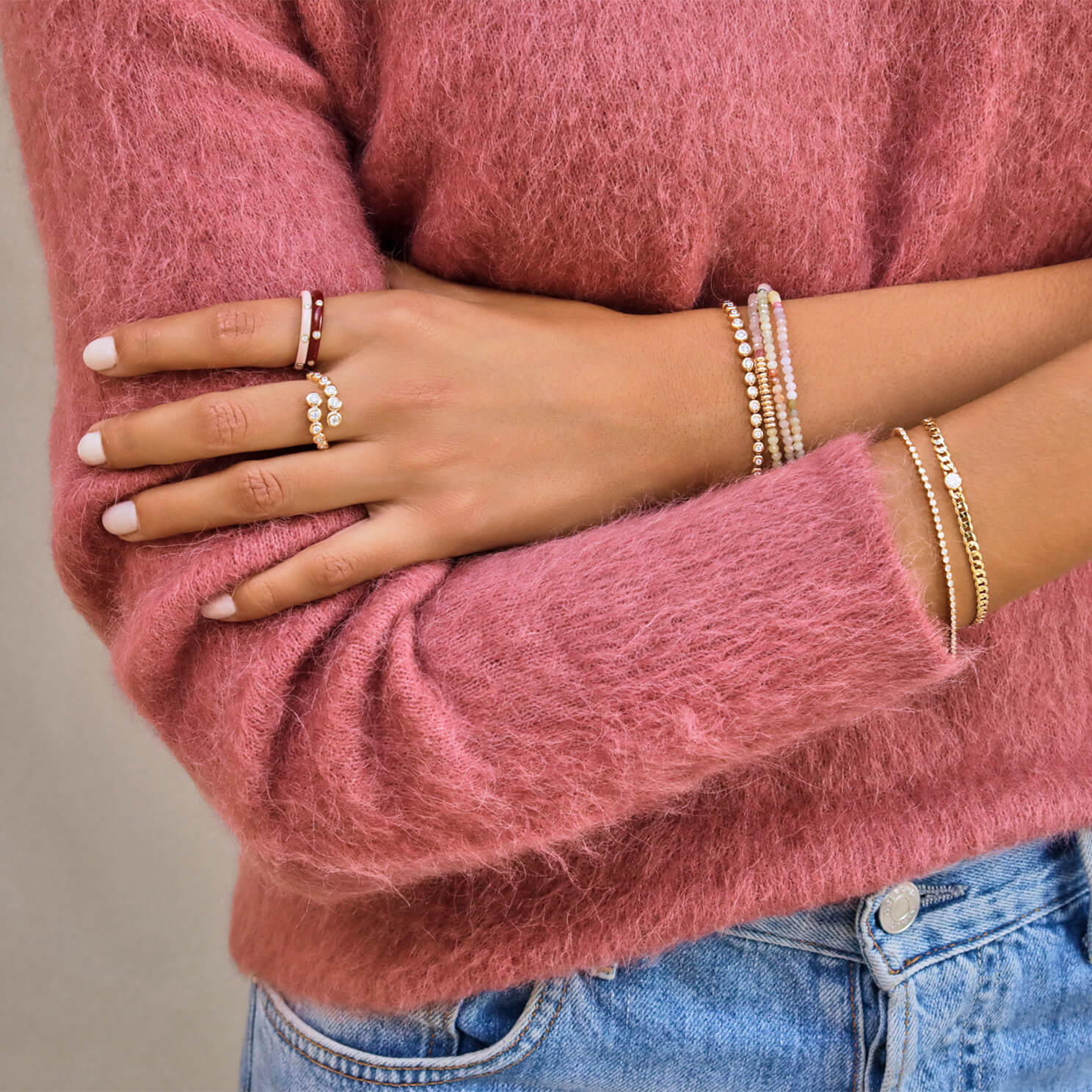3 Diamond & Wine Enamel Stack Ring