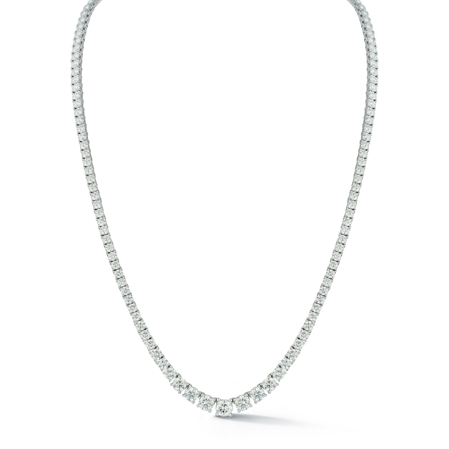 Diamond Riviera Tennis Necklace in 18k white gold with 11.7 carat diamonds