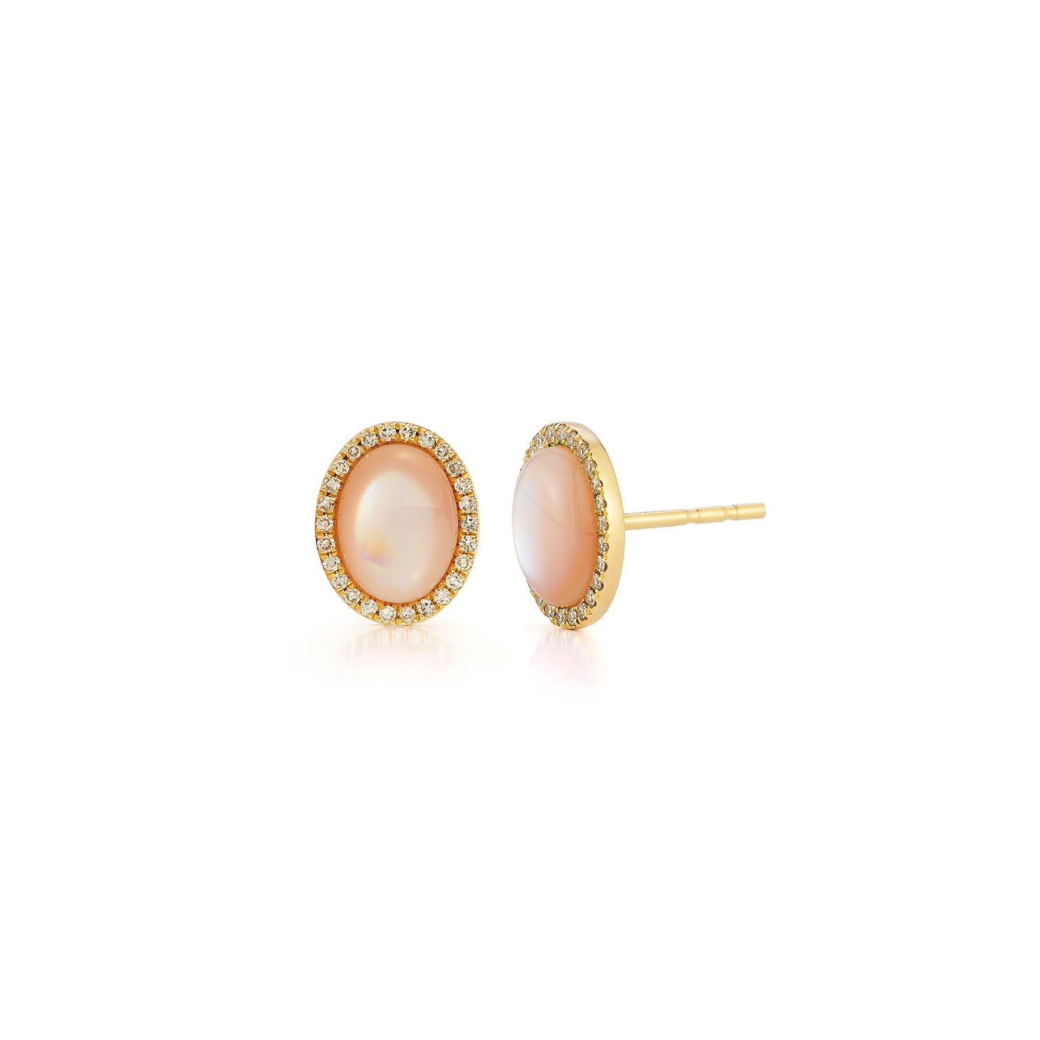 Diamond & Pink Mother of Pearl Cabochon Stud Earrings