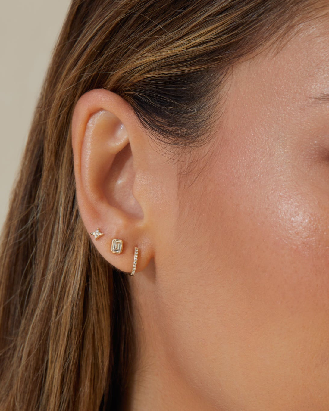 Bezel Set Emerald Cut Diamond Stud Earring