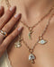 Jumbo Magic Moon Charm, Jumbo Lucky Clover Charm, Jumbo Evil Eye Protection Charm, and Jumbo Magic Mushroom Charm in 14k Yellow Gold, White Gold, and Rose Gold with diamonds