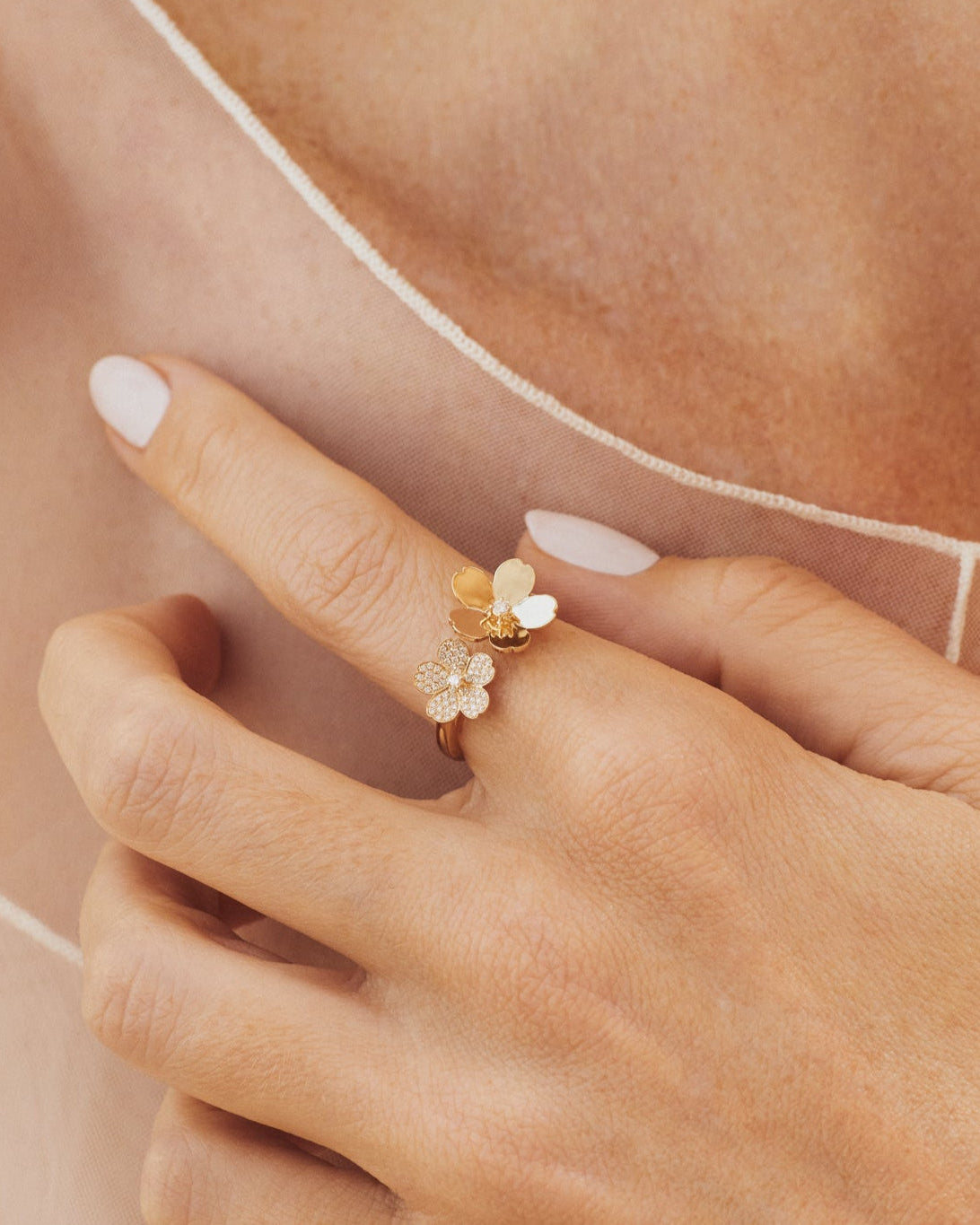 Diamond and Gold Double Cherry Blossom Ring