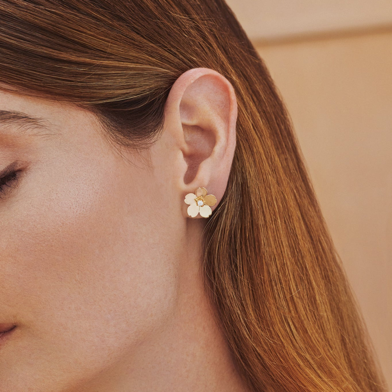 Gold and Diamond Jumbo Cherry Blossom Stud Earrings