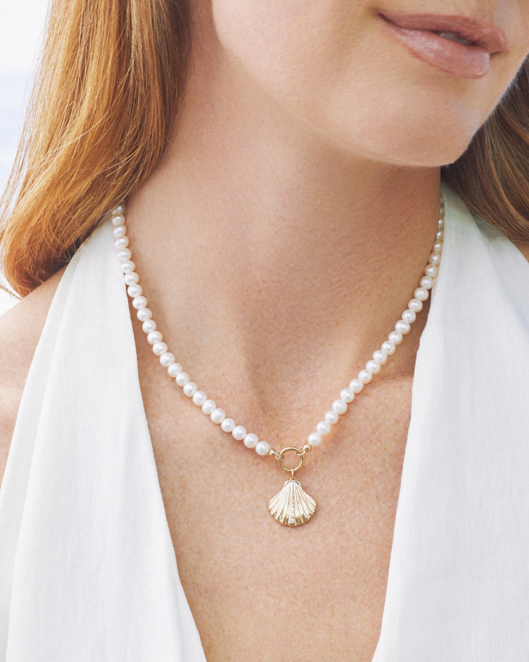 Pearl Enhanced Necklace with Jumbo Shell Charm