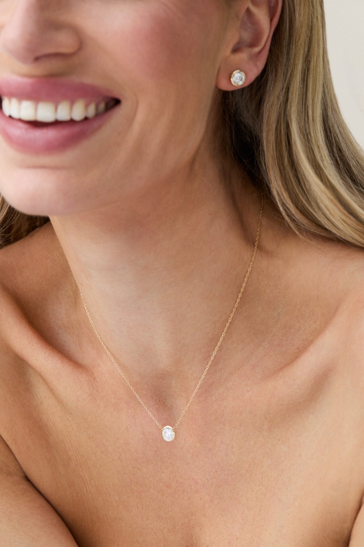 Floating Bezel Set Round Diamond Necklace