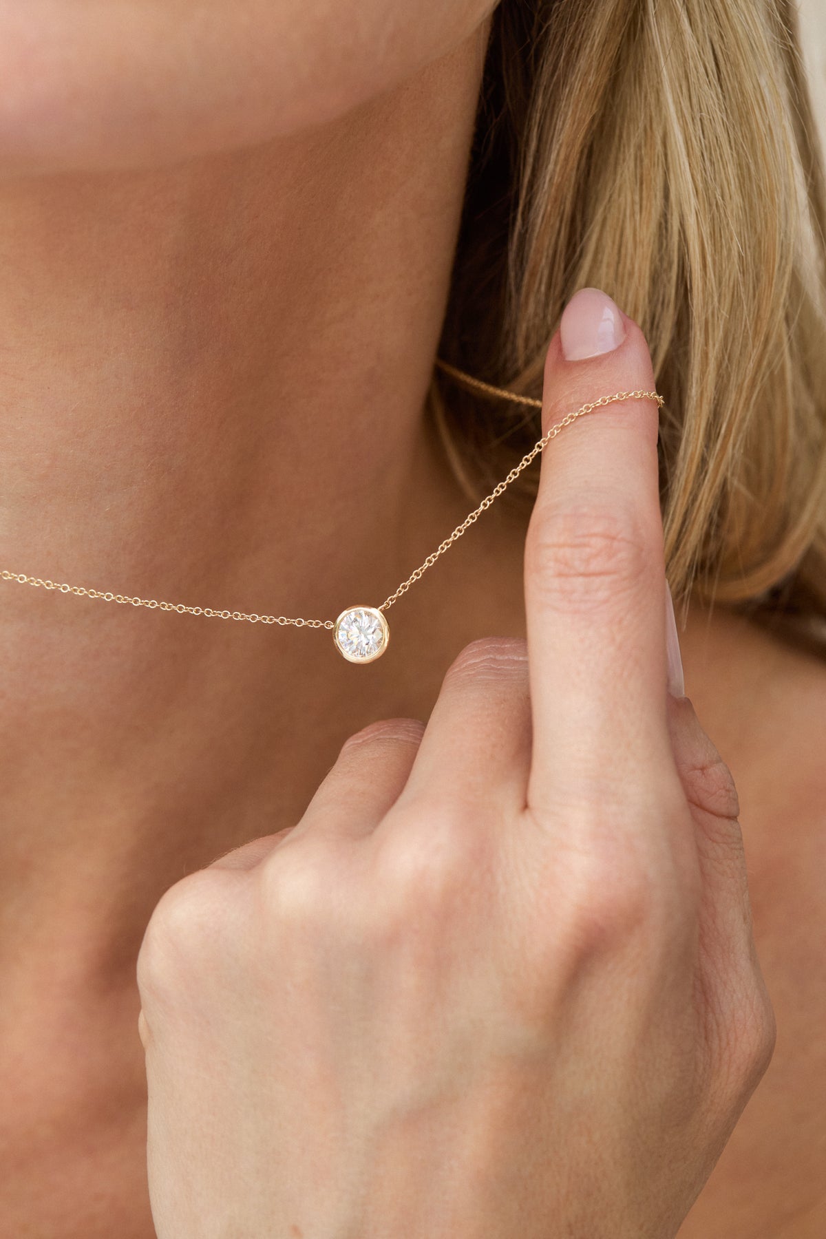 Floating Bezel Set Round Diamond Necklace