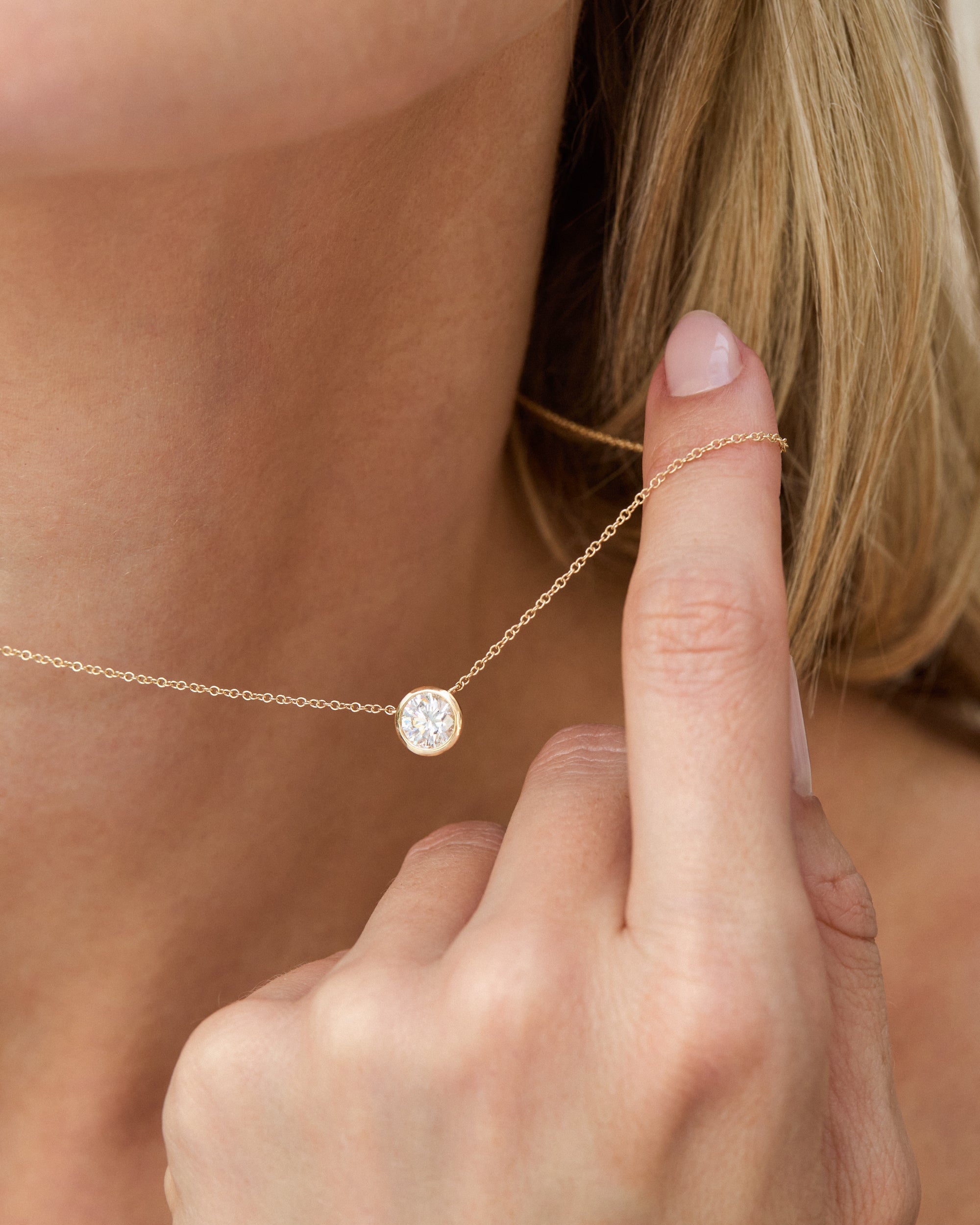 Floating Bezel Set Round Diamond Necklace