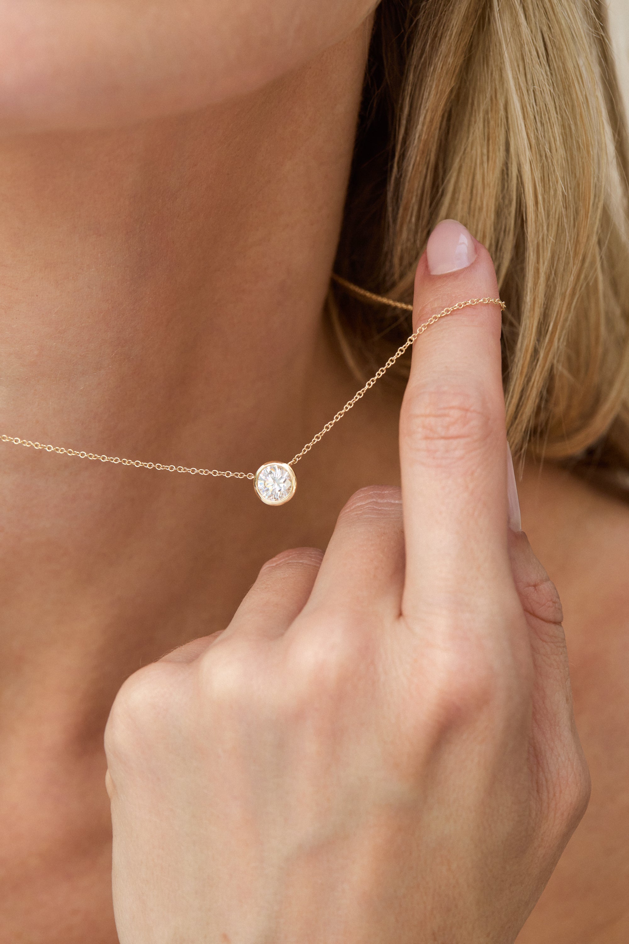 Floating Bezel Set Round Diamond Necklace