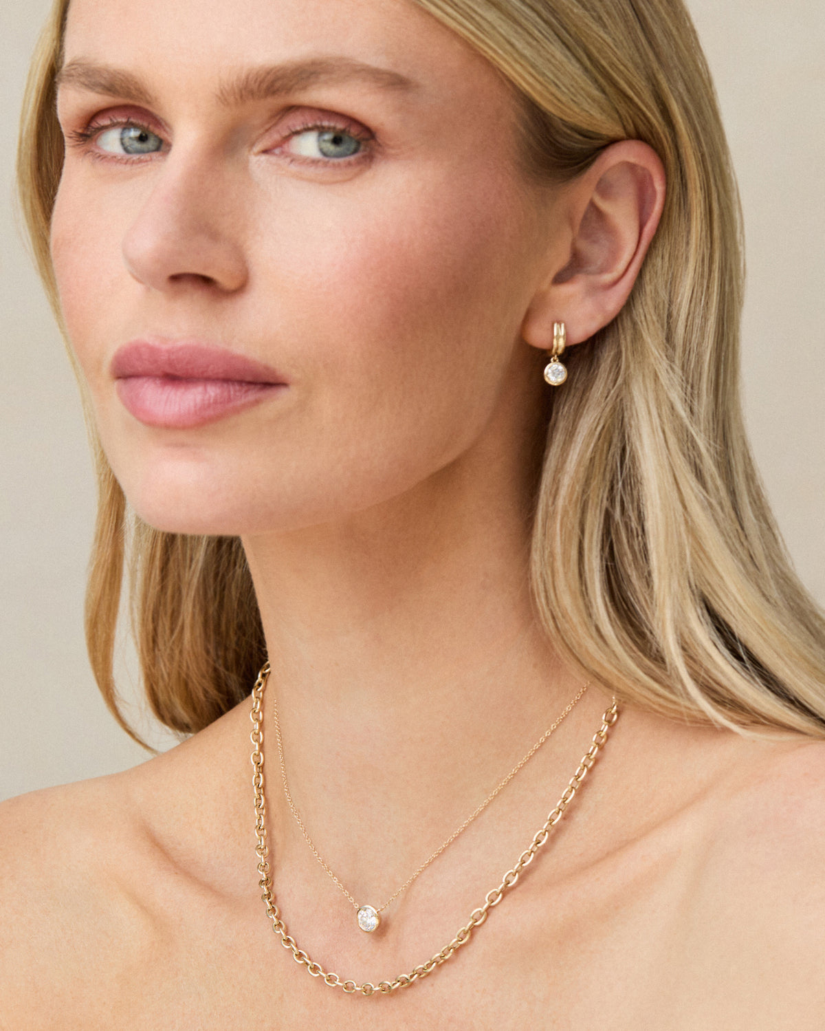 Floating Bezel Set Round Diamond Necklace