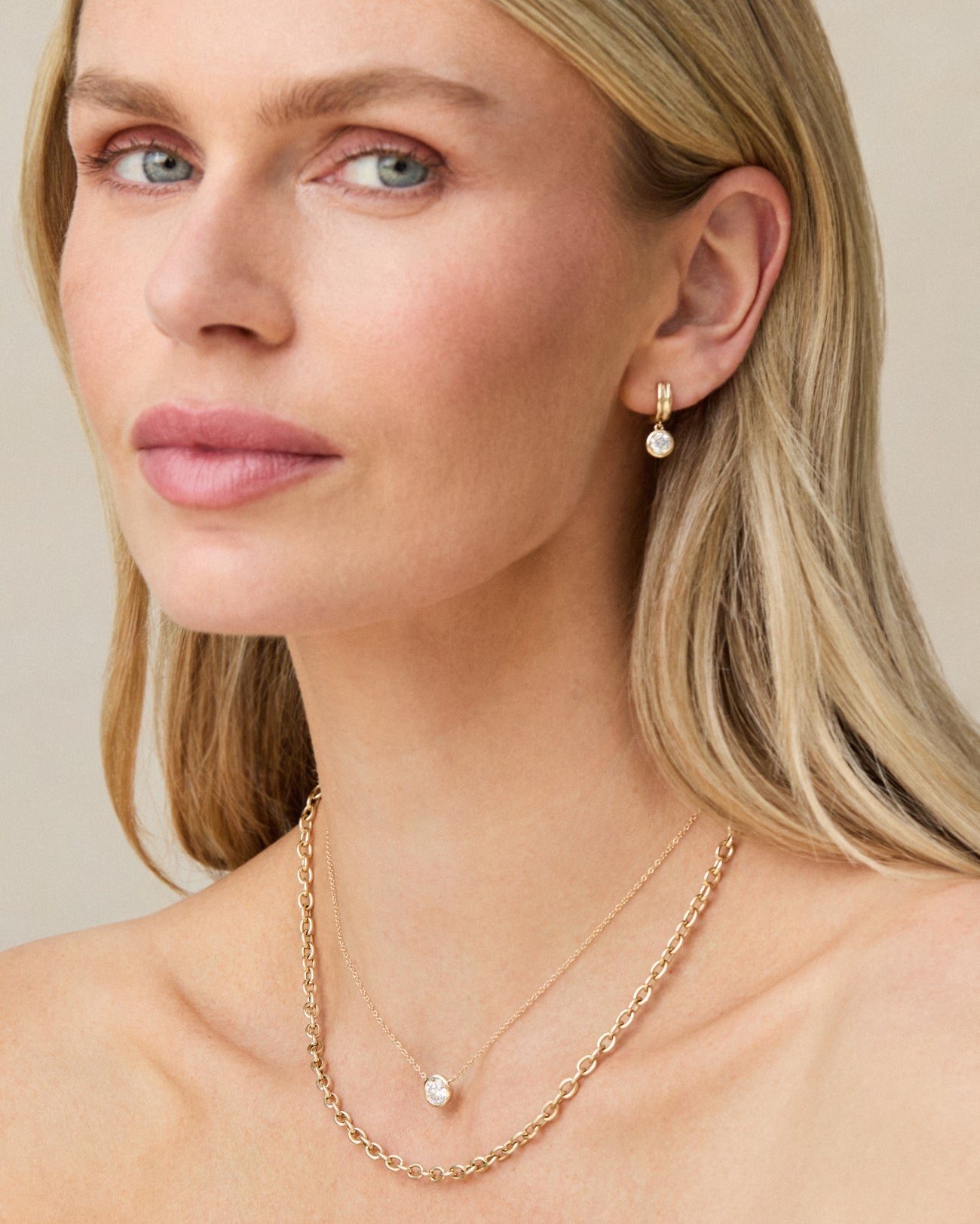 Floating Bezel Set Round Diamond Necklace