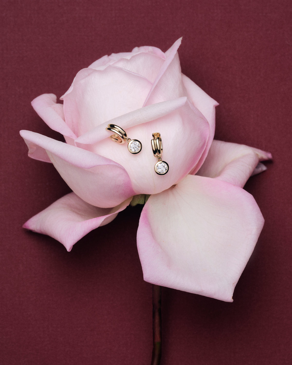 Bezel Set Round Diamond Drop Huggie Earrings
