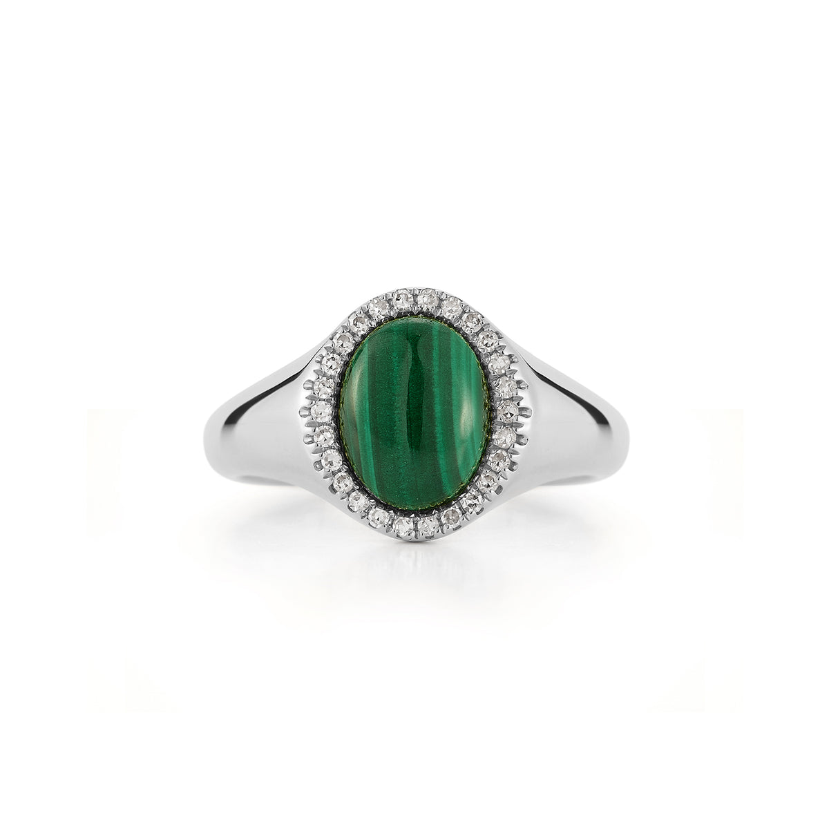 Diamond & Malachite Cabochon Signet Ring