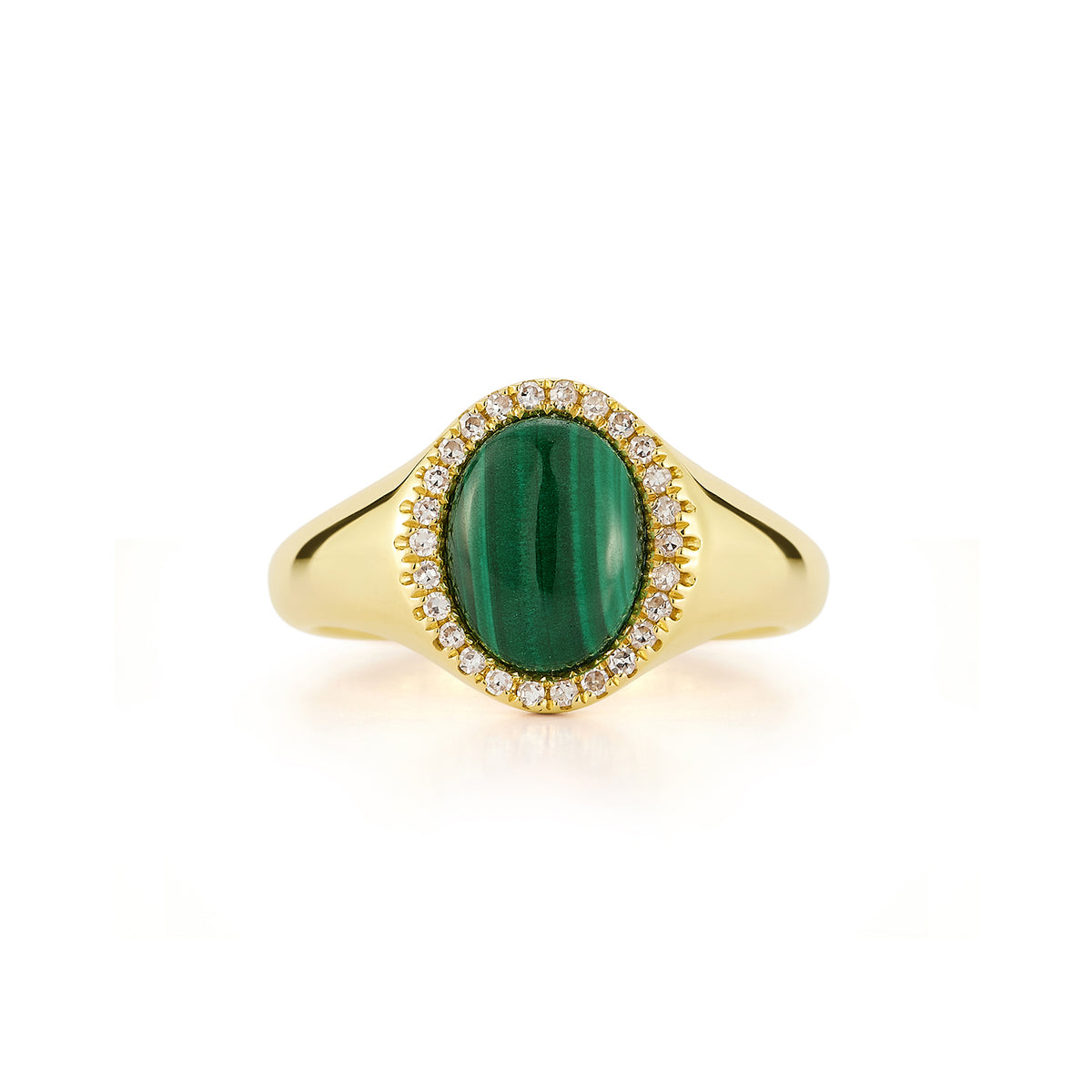 Diamond & Malachite Cabochon Signet Ring