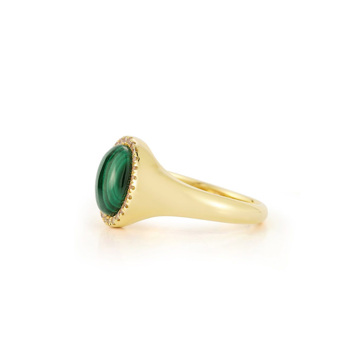 Diamond & Malachite Cabochon Signet Ring