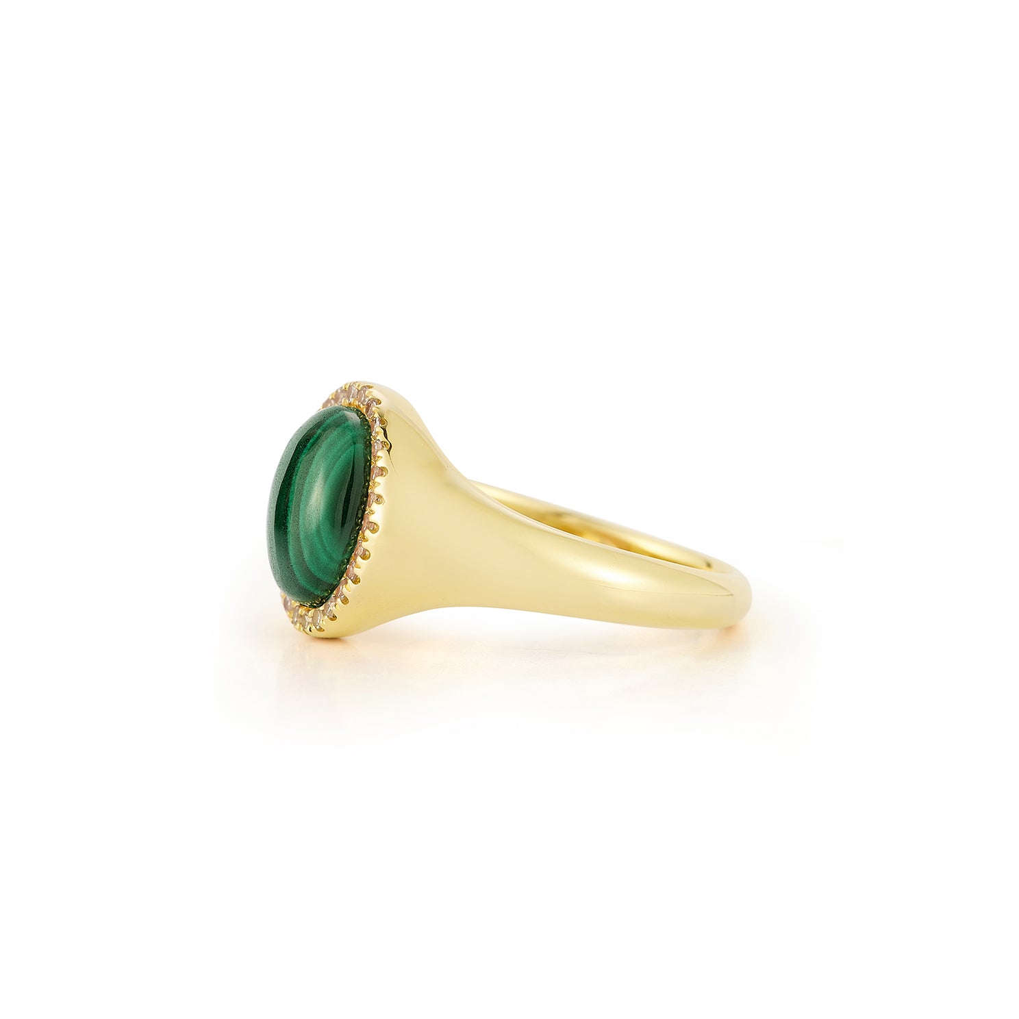 Diamond & Malachite Cabochon Signet Ring