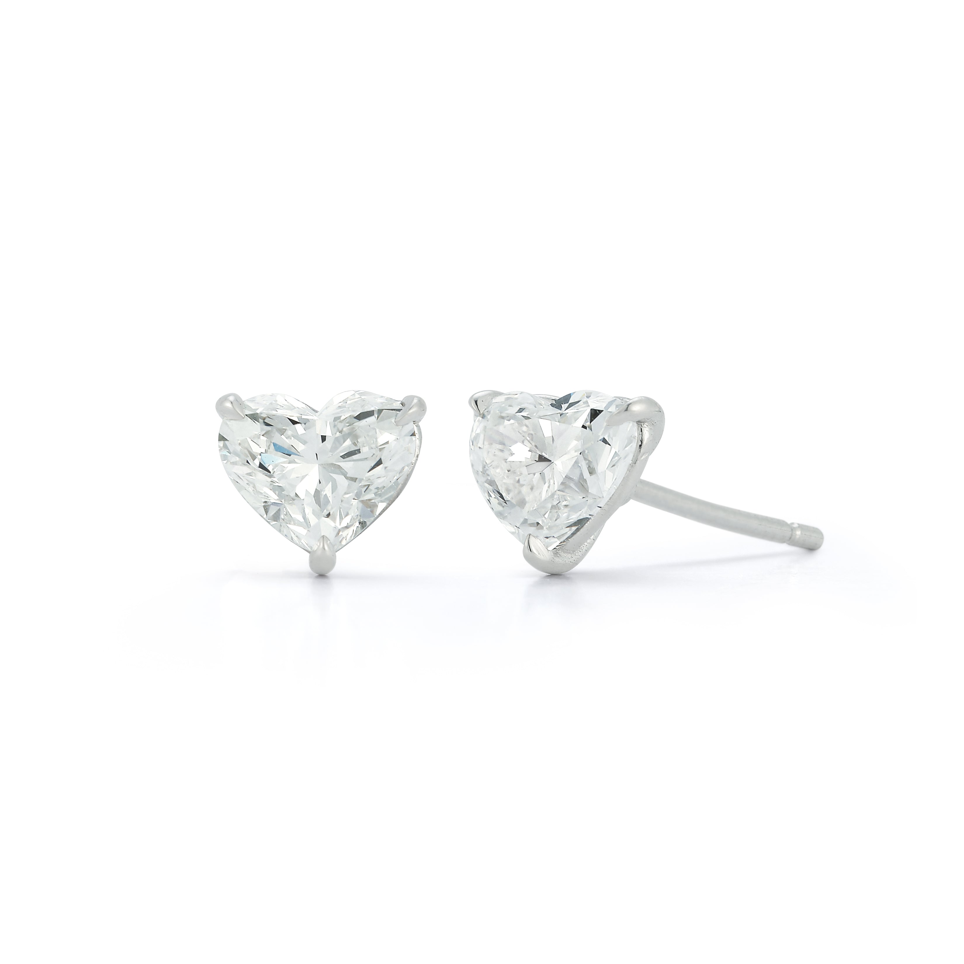 Heart Diamond Solitaire Stud Earrings in platinum