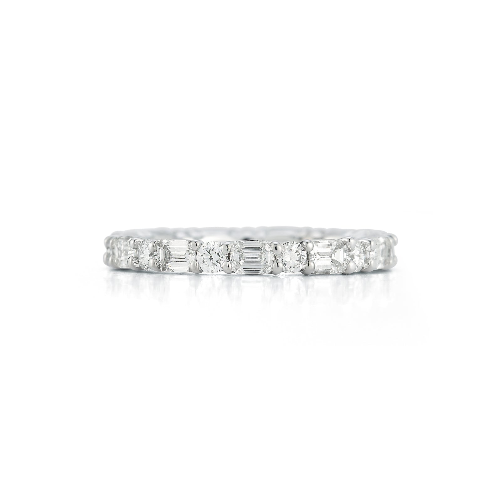 Round & Emerald Diamond Eternity Band in 18k white gold