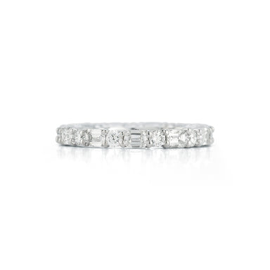 Round & Emerald Diamond Eternity Band in 18k white gold