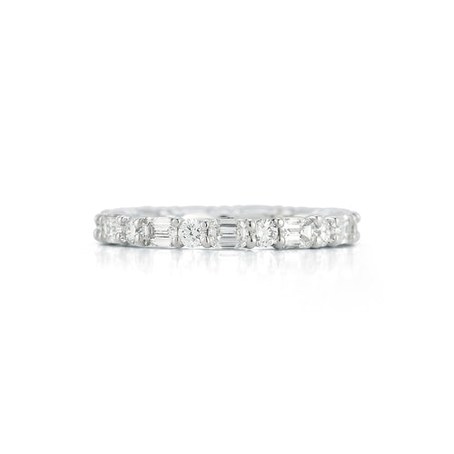 Round & Emerald Diamond Eternity Band in 18k white gold