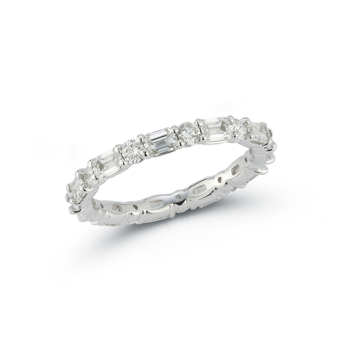 Round & Emerald Diamond Eternity Band in 18k white gold