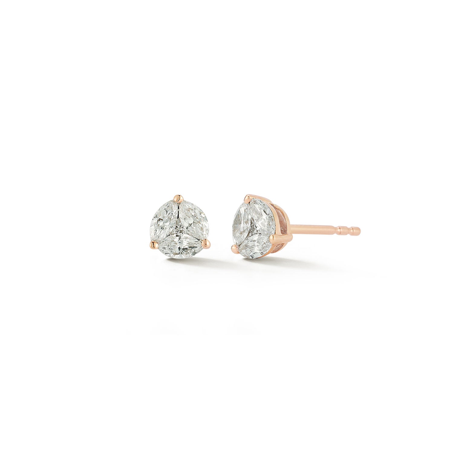 Diamond Illusion Round Stud Earrings in 14k rose gold