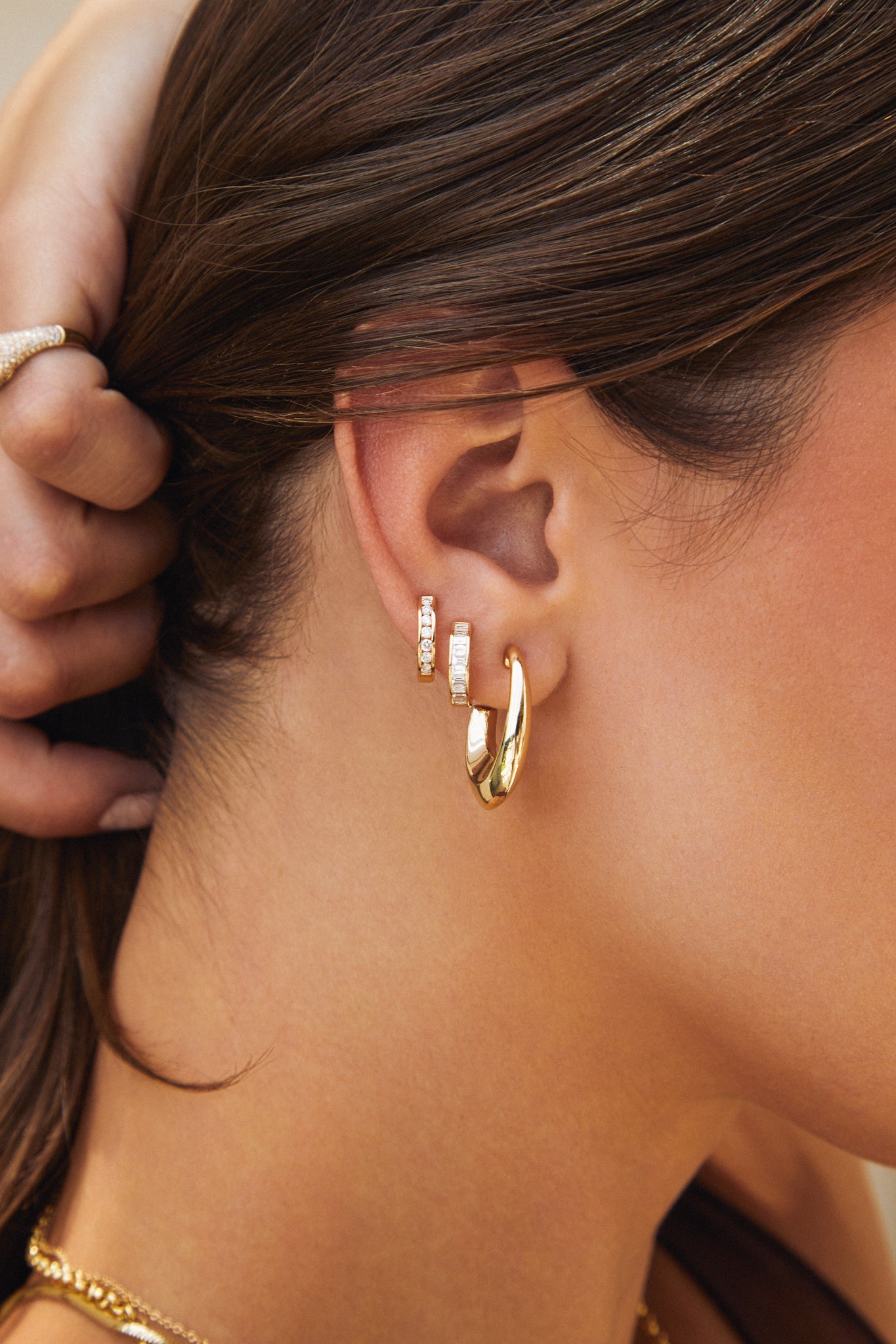 Channel Set Diamond Baguette  Huggie Earrings