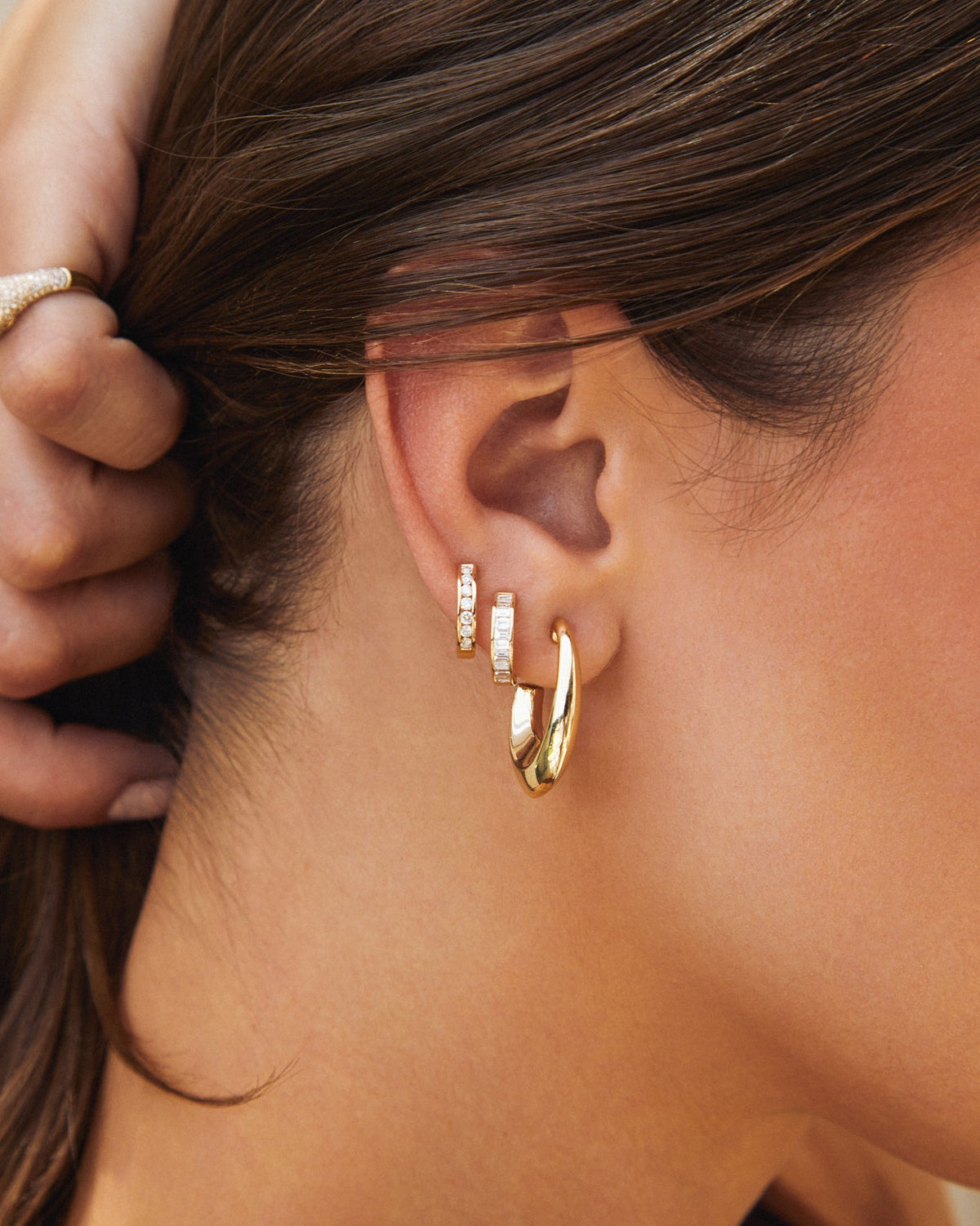 Channel Set Diamond Baguette Huggie Earrings