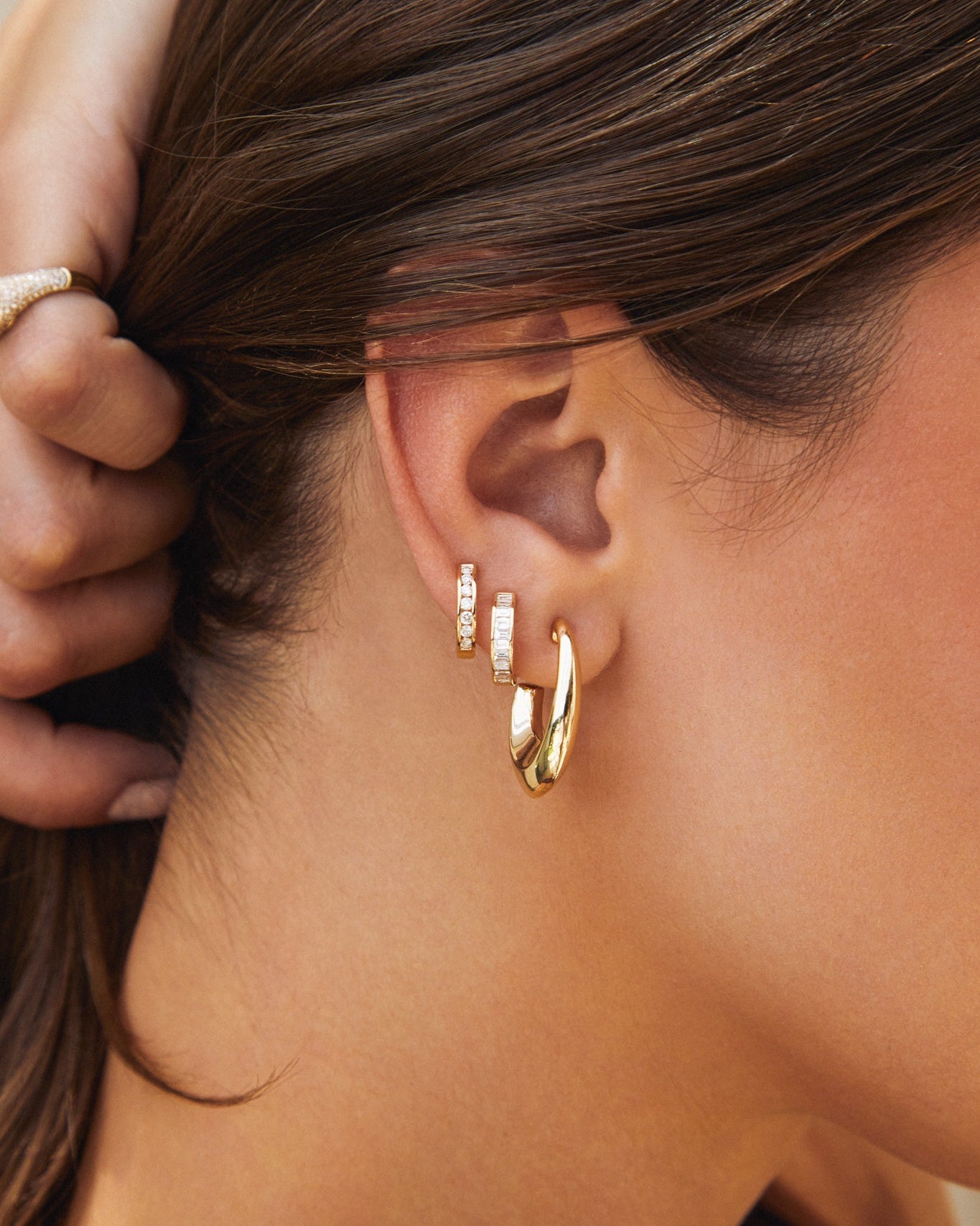 Channel Set Diamond Baguette Huggie Earrings