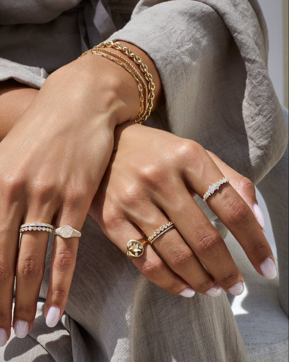 Diamond Hummingbird Signet Ring