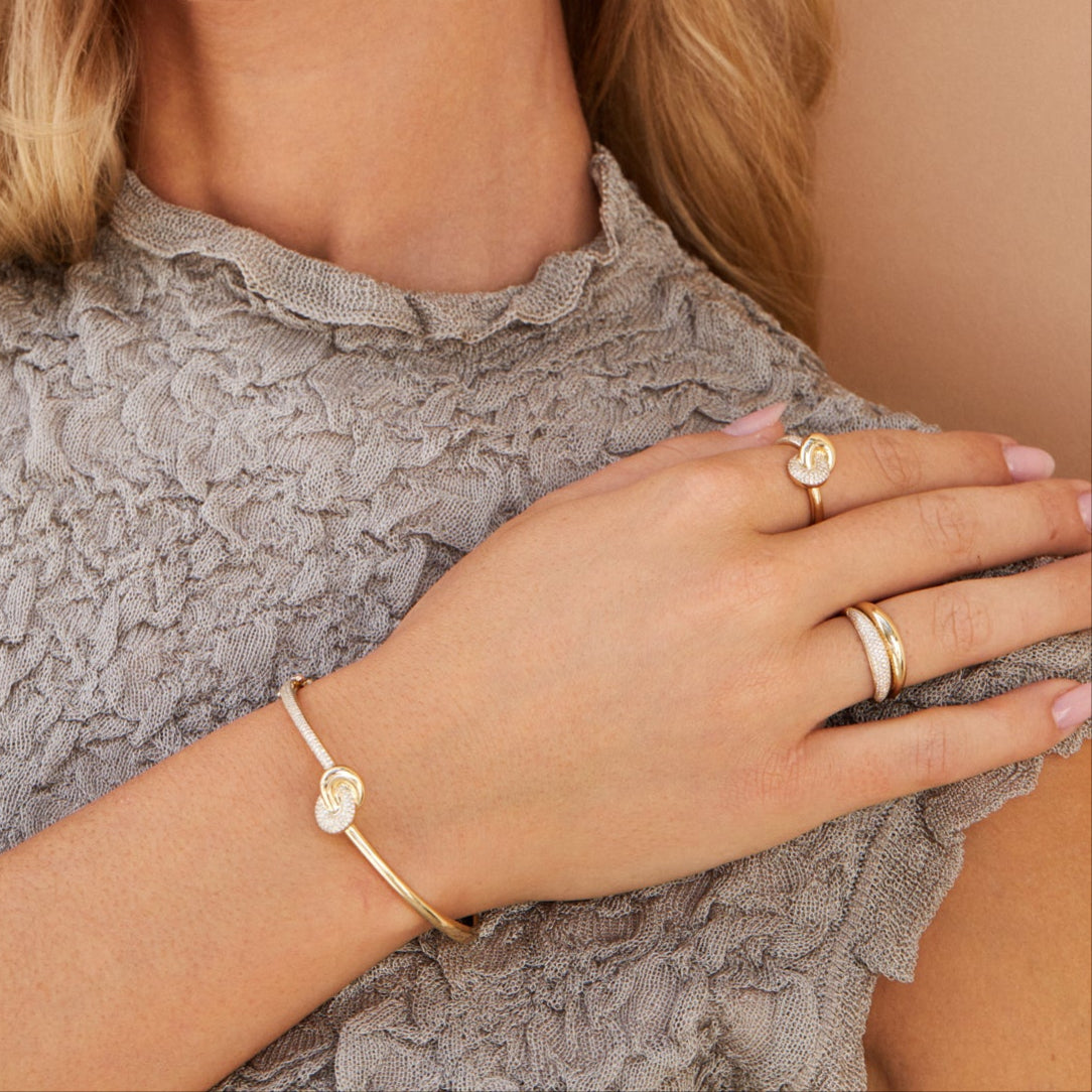 Diamond & Gold Jumbo Love Knot Bangle Bracelet