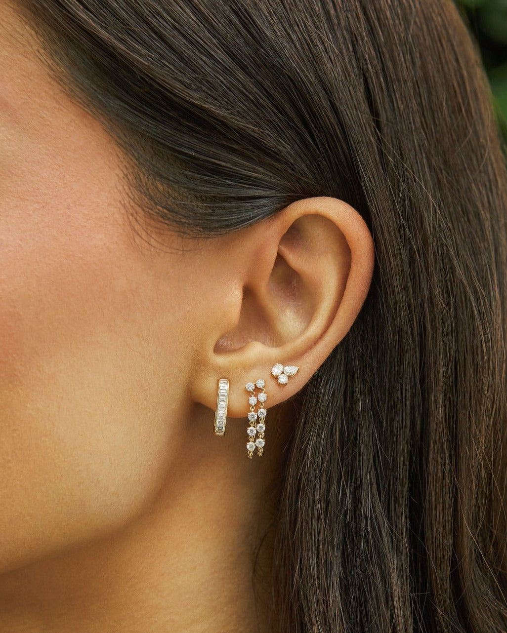 Double Multi Diamond Chain Stud Earring