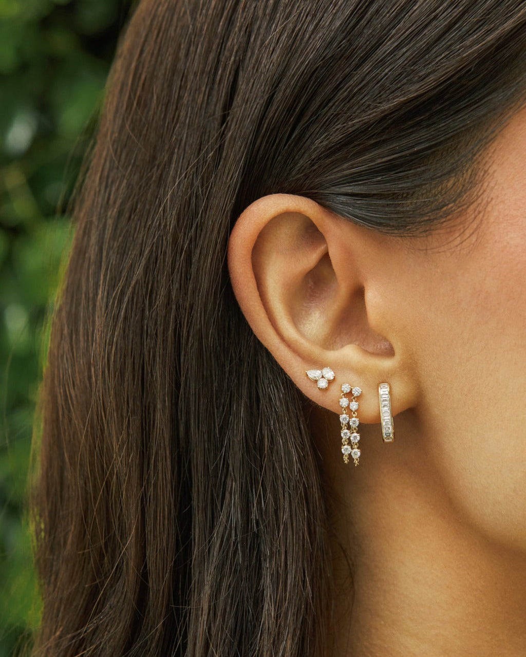 Triple Diamond Cluster Stud Earrings