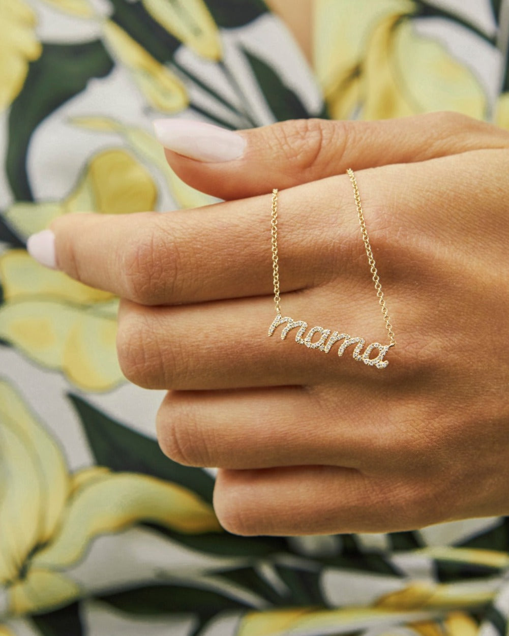 Diamond Script Mama Necklace