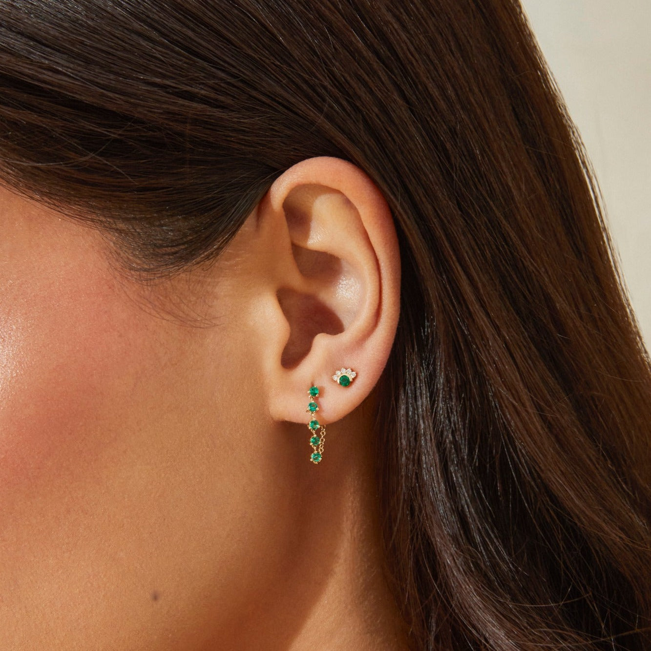 Multi Emerald Chain Stud Earring