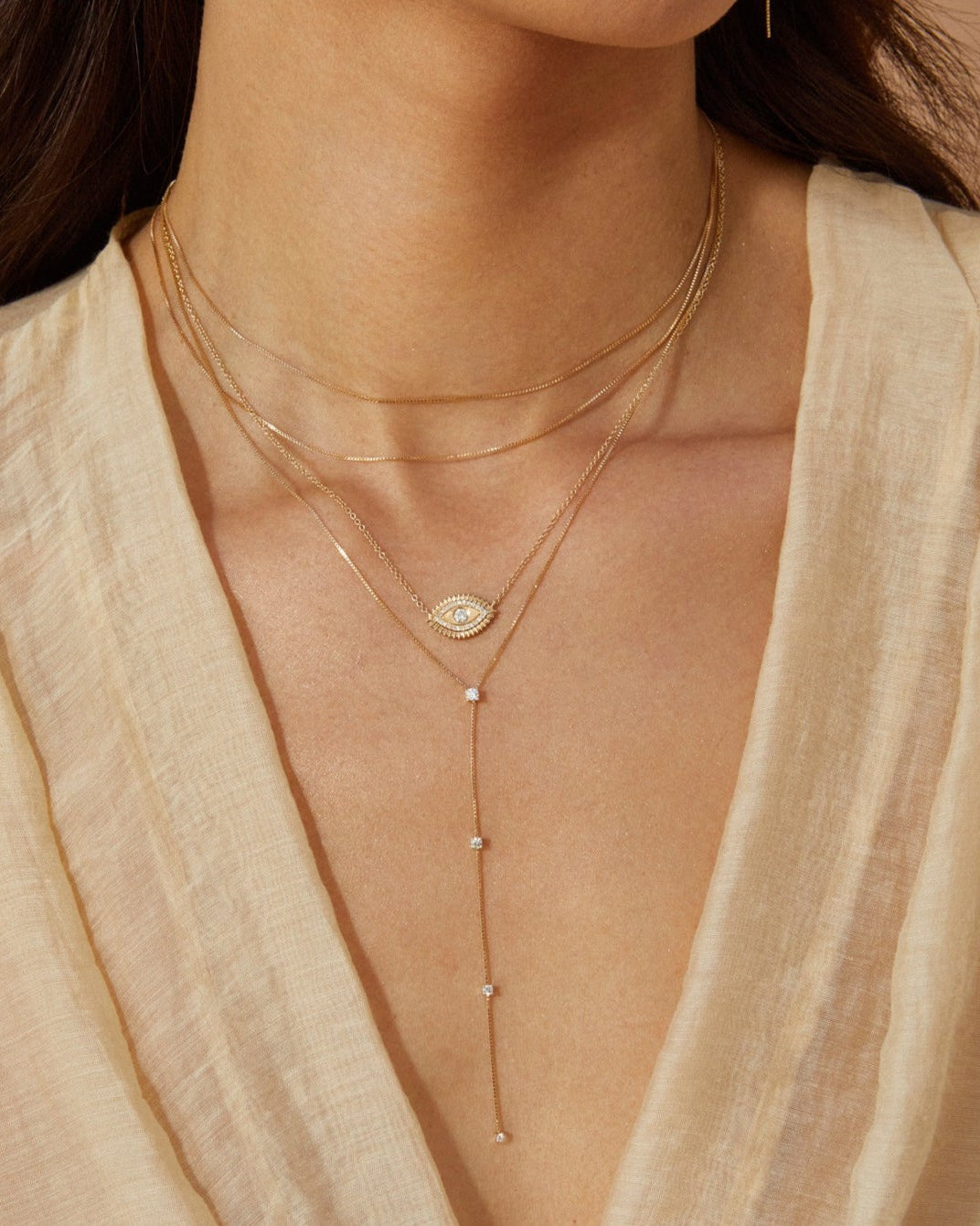 Gold & Diamond Evil Eye Protection Necklace