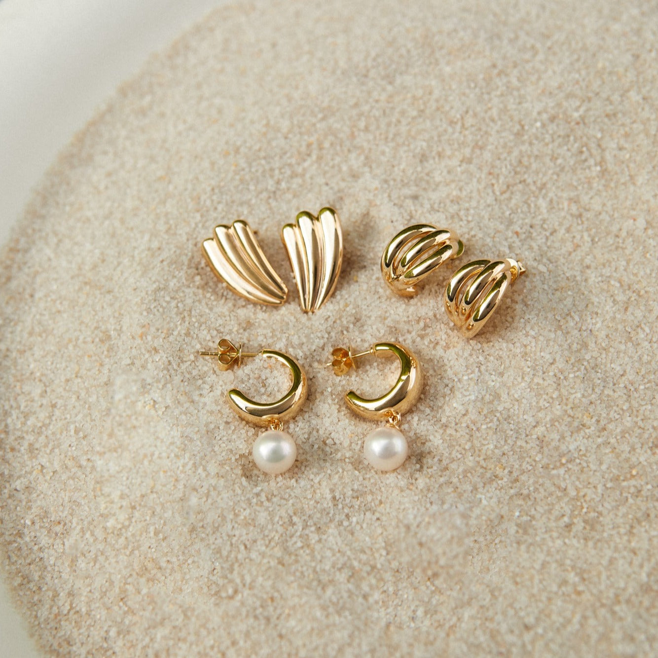 Jumbo Gold Fan Stud Earrings