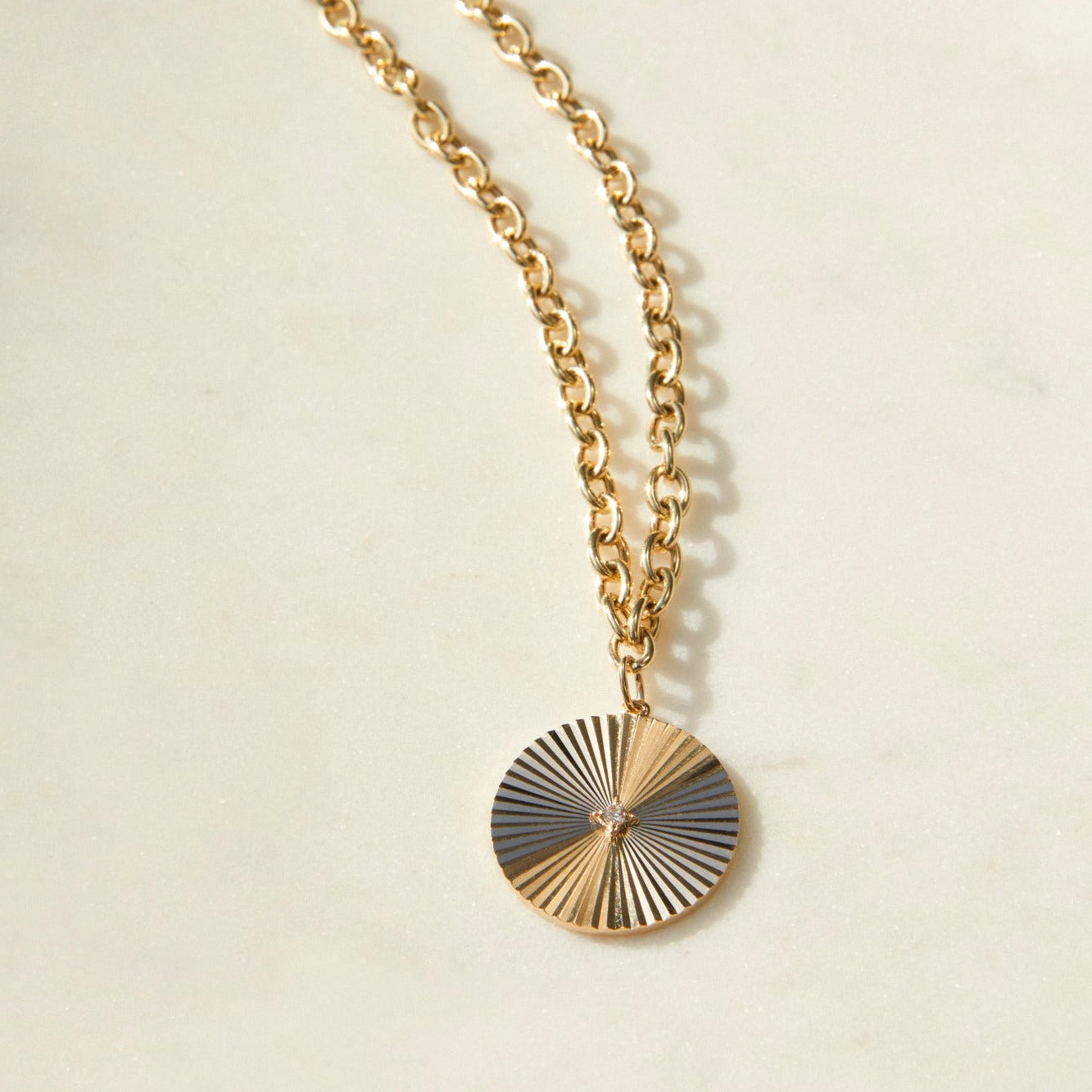 Jumbo Gold & Diamond Fluted Disc Chain Necklace