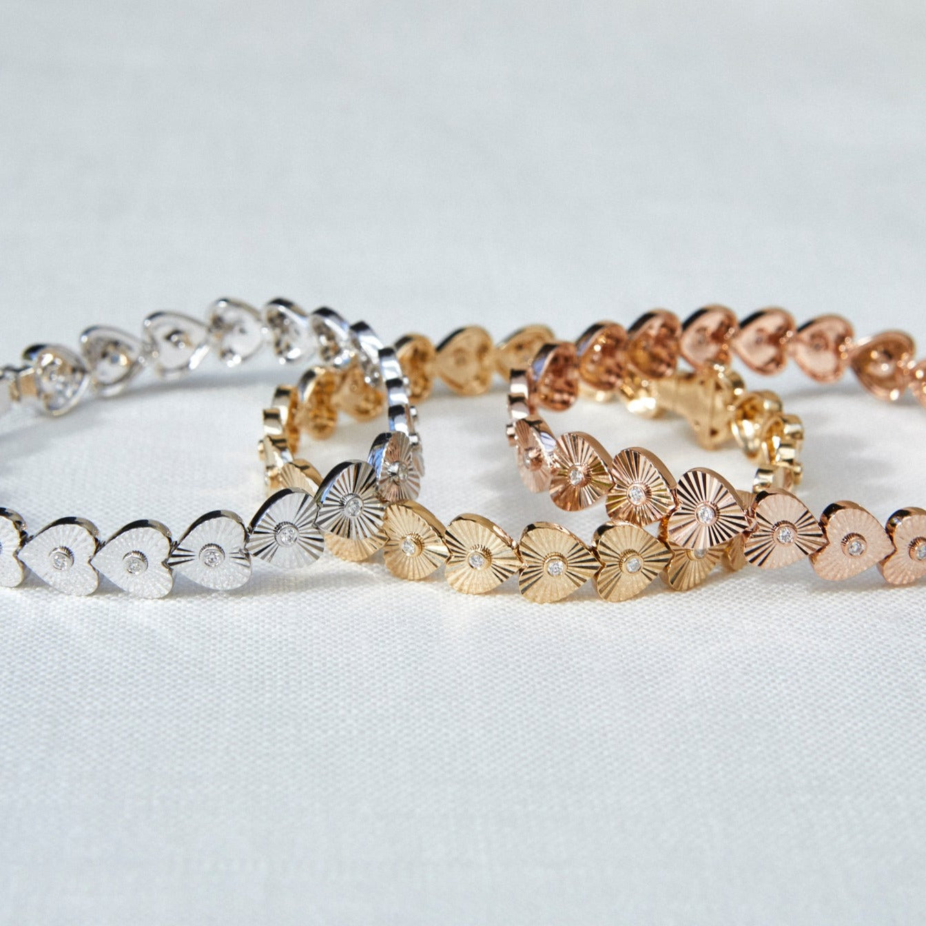 Gold & Diamond Fluted Heart Eternity Bracelet