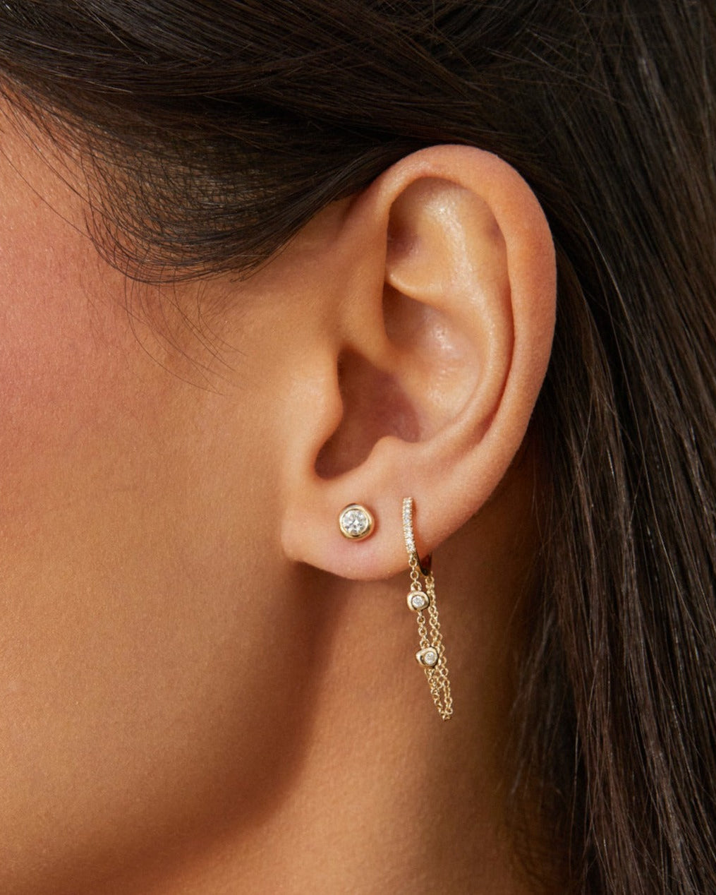 Pillow Chain Diamond Mini Huggie Earring