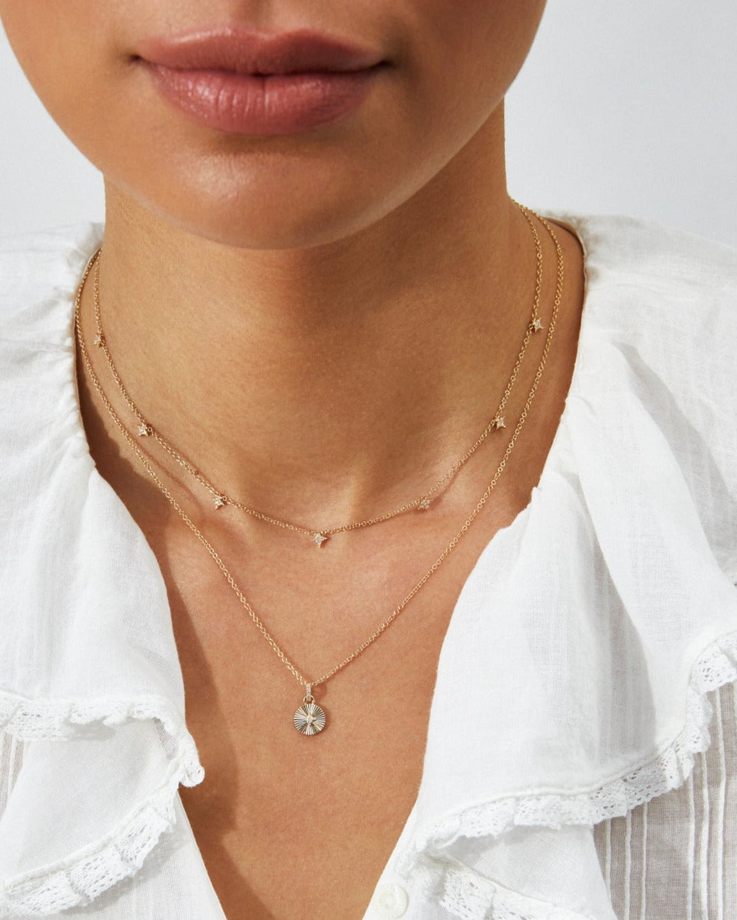 Gold & Diamond Fluted Disc Necklace