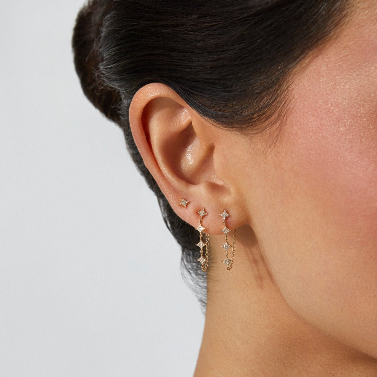 Multi Diamond Sparkle Chain Stud Earring