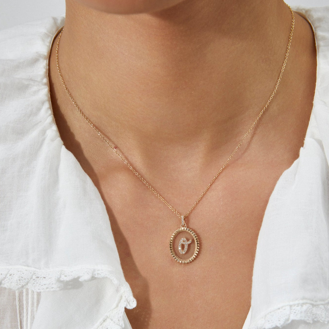 Floating Diamond Script Initial Necklace