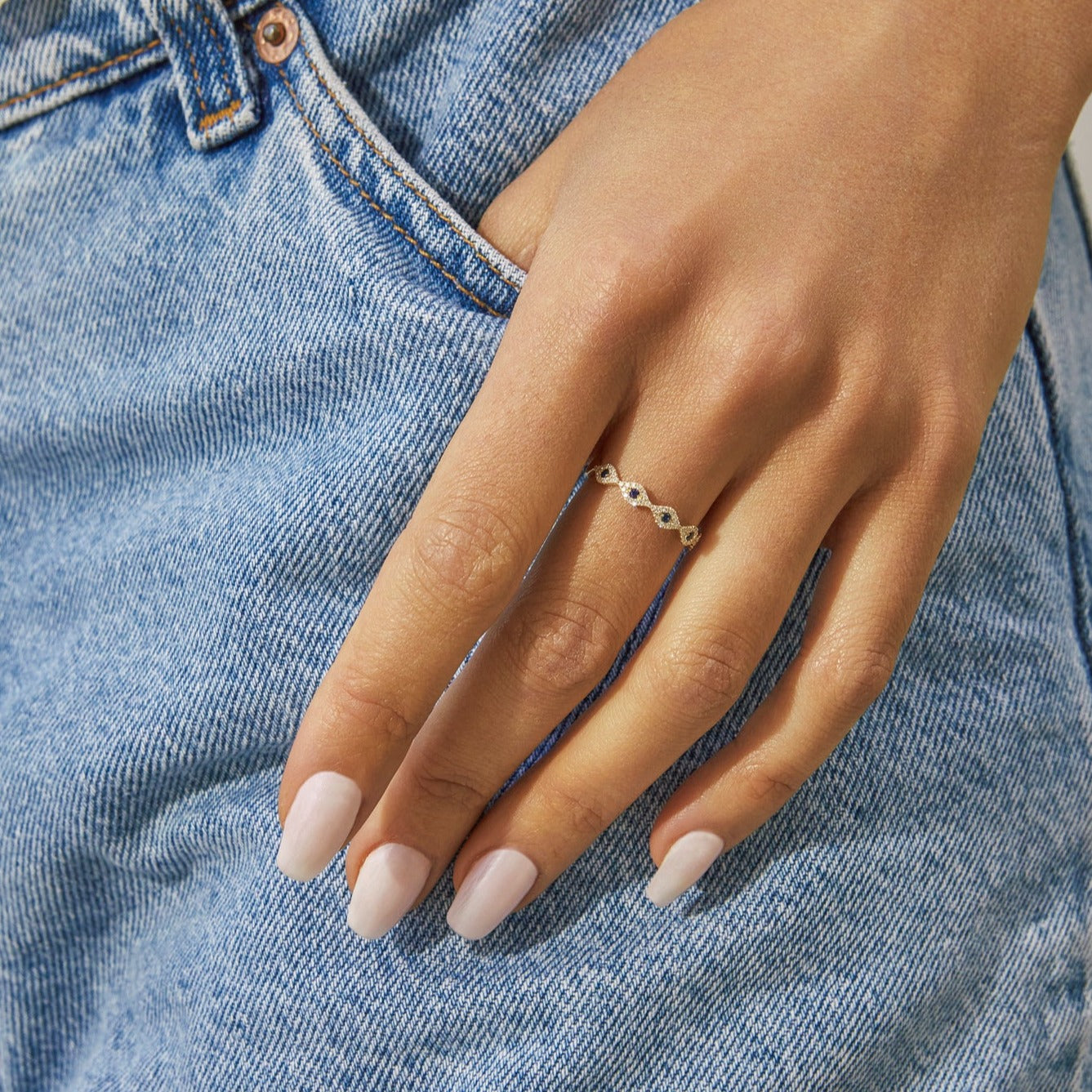 Diamond Blue Sapphire Multi Evil Eye Stack Ring