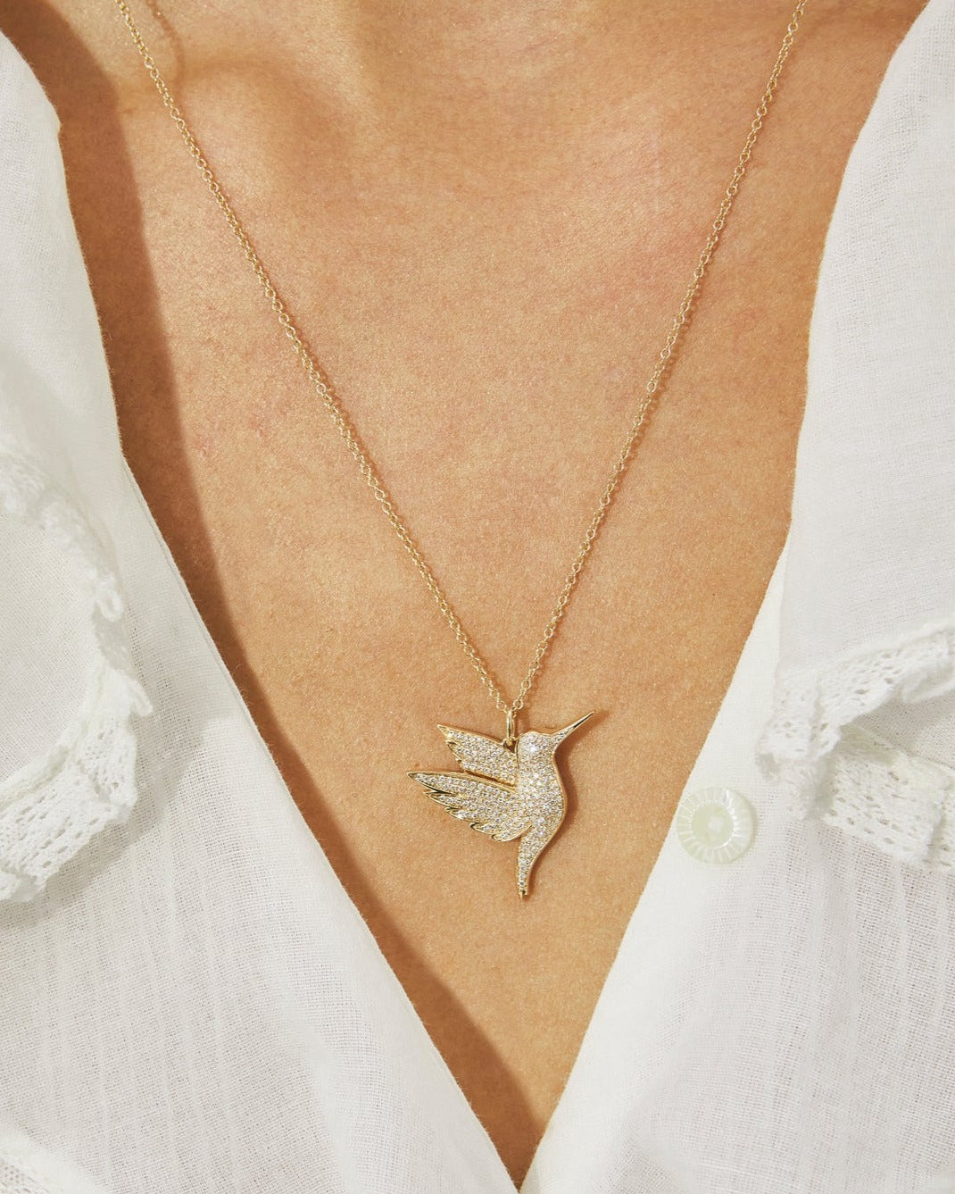 Pavé Diamond Hummingbird Necklace