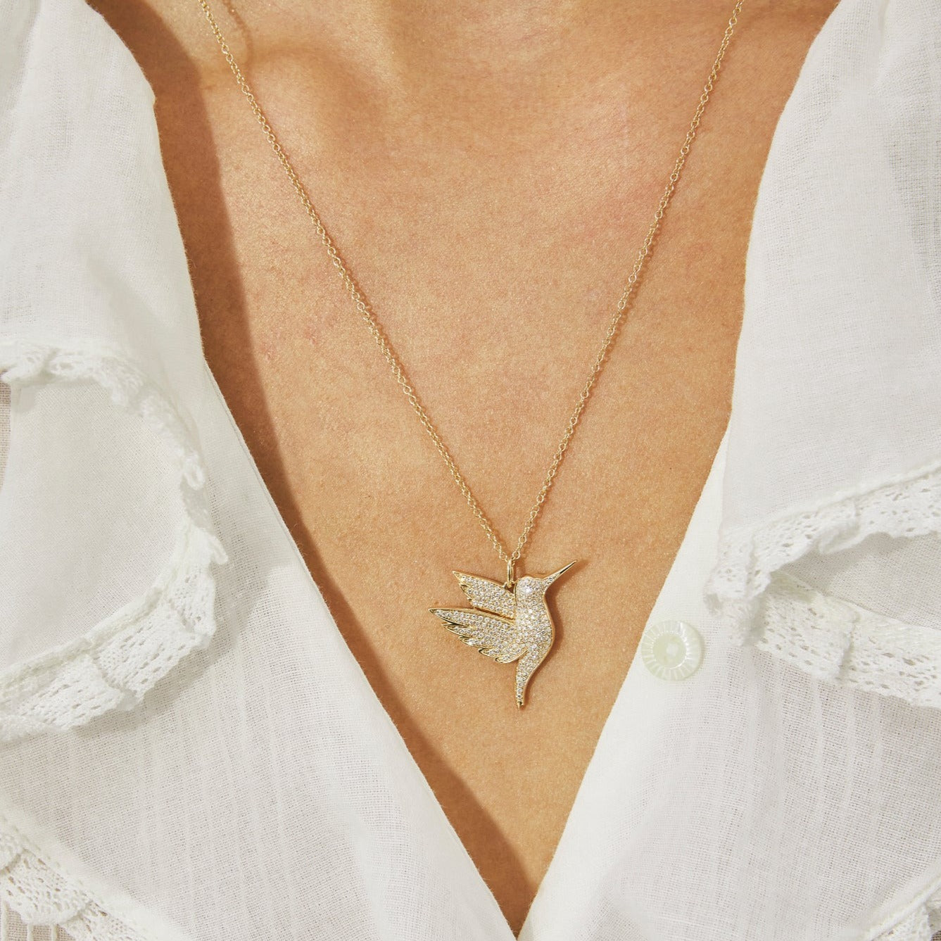 Pavé Diamond Hummingbird Necklace