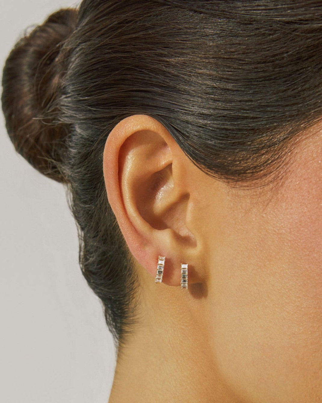 Prong Set Diamond Baguette Huggie Earring